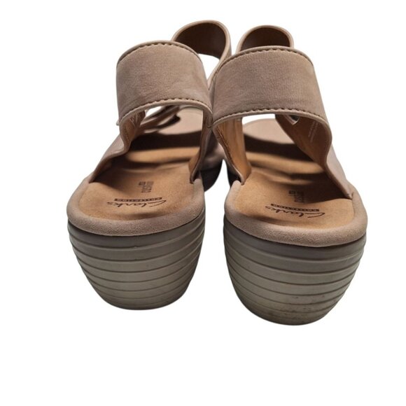 Clarks Soft Cushion Sandal Wedge Shoes Adjustable Straps Womens 9 Wide Beige - Picture 3 of 8